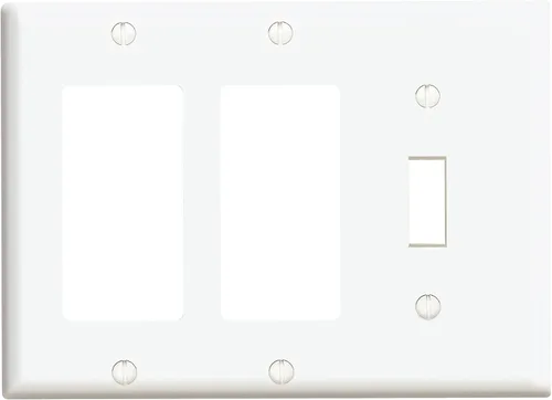 Vista 5 de Leviton 80431 Placa de fijación combinada de 3 aperturas, para 1 interruptor y 2 Decora/GFCI, tamaño estándar, termo estable, dispositivo