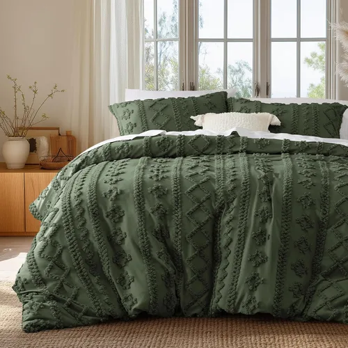 Vista 22 de Bedsure Funda de edredón bohemia tamaño matrimonial, bordado copetudo, 3 04 - Blanco - Elegante (sin edredón)