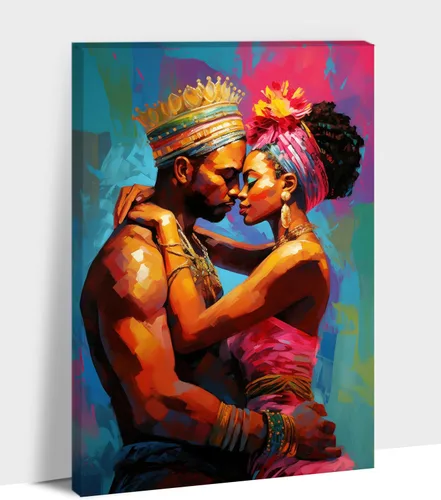 Vista 16 de Arte de pared afroamericano, decoración de rey y reina bailarín negro para sala de estar, arte de pareja de amor negro para dormitorio, lienzo