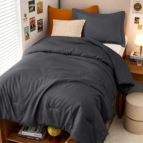 Vista 50 de MUXHOMO Juego de edredón beige tamaño individual/individual XL, ropa de cama alternativa ultrasuave para todas las estaciones. El juego de cama