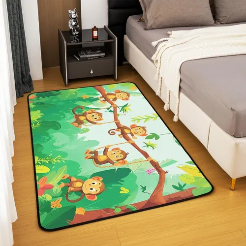 Vista 4 de jejeloiu Alfombras de mono para sala de estar, dormitorio, alfombra antideslizante de 4 x 5 pies, para niños, mujeres y hombres, lindos animales