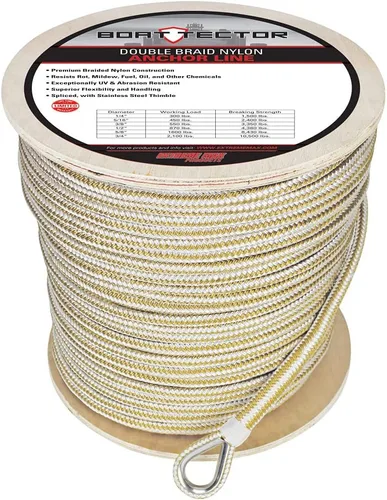 Vista 23 de Extreme Max 3006.2514 BoatTector - Línea de anclaje de nailon con doble trenza con dedal, 1/2" x 150', color blanco con trazador azul Blanco con azul