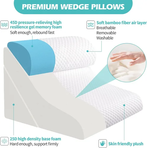 Vista 4 de Almohada de cuña para dormir, juego de almohada ortopédica de cuña de cama, almohadas de cuña de espuma viscoelástica ajustables 15 en 1 después