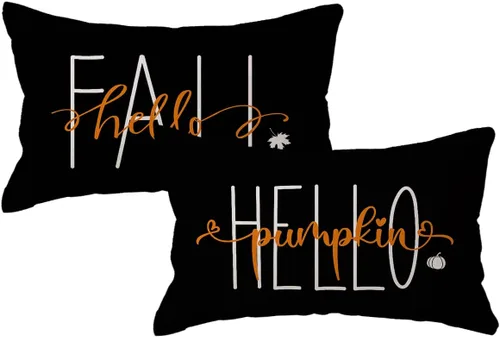 Vista 11 de Fundas de almohada naranjas de otoño de 12 x 20 pulgadas, paquete de 2 fundas de almohada decorativas rectangulares/lumbar, fundas de cojín de Hello