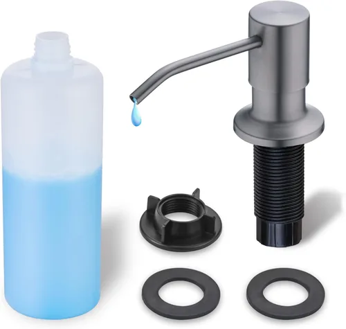 Vista 7 de Dispensador de jabón integrado para fregadero de cocina WEWE, acero inoxidable de níquel cepillado en dispensador de jabón de mostrador, recarga