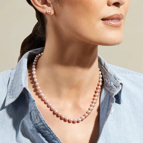 Vista 2 de The Pearl Source Real Freshwater Pearl Necklace for Women, AAA Genuine Cultured Pearls, Classic Single Strand Pearl Necklace, 18" Princess Length