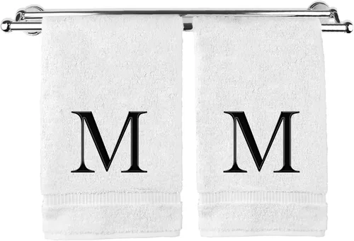 Vista 77 de Toalla de mano monogramada, regalo personalizado, juego de 2 - Toalla bordada con letra de bloque dorada - Extra absorbente 100% algodón turco
