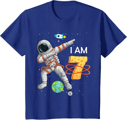 Vista 17 de Camiseta de cumpleaños para niños de 7 años de edad, astronauta Space 7th B-Day Negro
