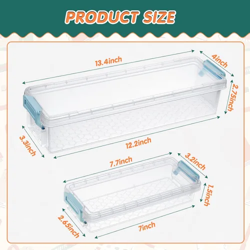 Vista 2 de Gueevin Estuche de plástico para lápices, 8 unidades, apilable, transparente, con tapa de cierre, estuche largo de plástico para papelería, a granel
