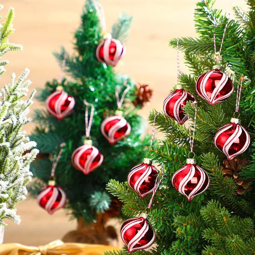 Vista 4 de Hungdao Juego de 12 adornos navideños de menta, bolas de bastón de caramelo de Navidad, adornos de bastón de caramelo de Navidad, bolas de Navidad