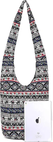 Vista 167 de Bolsa de hombro para mujer, de lona en estilo hippie/bohemio para llevar cruzada al hombro, disponible en diferentes colores y estampados