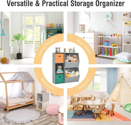 Vista 6 de Costzon Organizador de almacenamiento de juguetes para niños con 5 cubículos, estantería para niños y contenedores de almacenamiento de juguetes