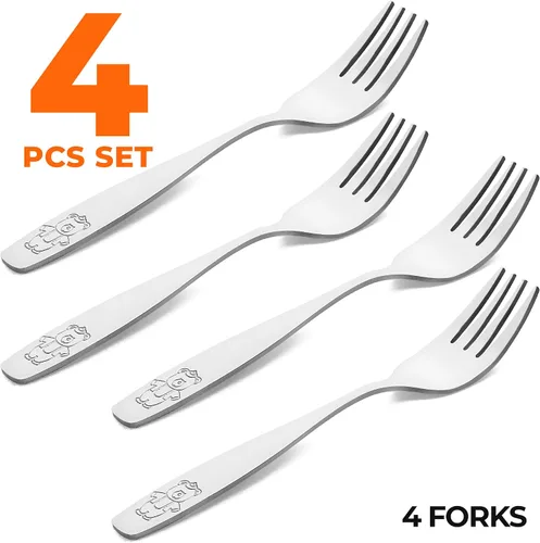 Vista 2 de Zulay Kitchen 4 utensilios para niños pequeños, juego de cubiertos de acero inoxidable para niños, tenedores seguros para niños y niños, borde liso