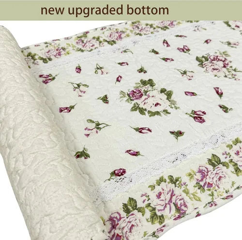 Vista 5 de USTIDE Alfombra rústica con diseño de rosas y flores, decoración del hogar, de algodón, con patrón de rosas rosadas, alfombra de baño lavable