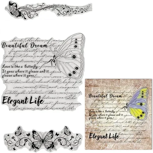 Vista 6 de Estivaux Flores, libélula de fondo, sellos transparentes para hacer tarjetas y diario, flores retro, palabras de goma, hojas florales, paisajes