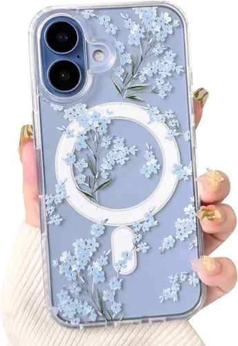 Vista 82 de NITITOP Funda magnética transparente compatible con iPhone 14 Plus/15 Plus, compatible con MagSafe lindas flores, hojas florales para mujeres