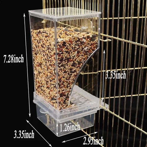 Vista 6 de Hamiledyi Alimentador automático de jaulas para pájaros sin ensuciar, con perca, acrílico transparente, contenedor de alimentos, accesorios