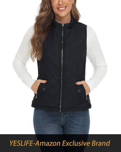 Vista 3 de Yeslife Chaleco acolchado para mujer con un bolsillo interior, cuello alto, ligero y acolchado para mujer