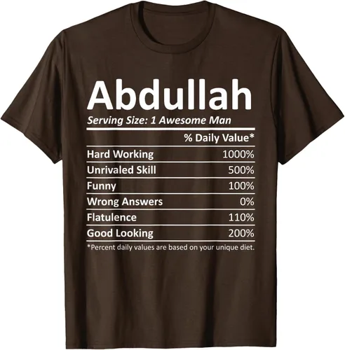 Vista 6 de ABDULLAH Nutrition Funny Birthday Personalizado Nombre Regalo T-Shirt Negro