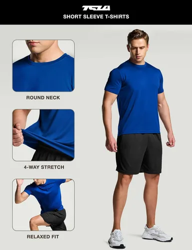 Vista 3 de TSLA Paquete de 1 o 2 camisetas de entrenamiento para hombre, camisetas de manga corta que absorben la humedad, camisetas deportivas de manga corta