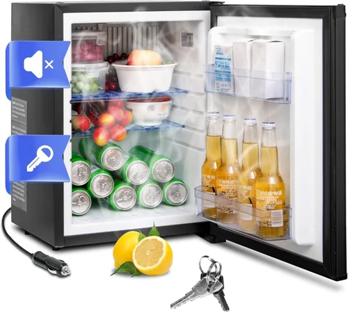 Vista 9 de Smad Mini Refrigerador con Cerradura de 1.0 pies cúbicos, Refrigerador para RV de 12V, 12V / 110V Súper Silencioso Refrigerador de 12V con Puerta