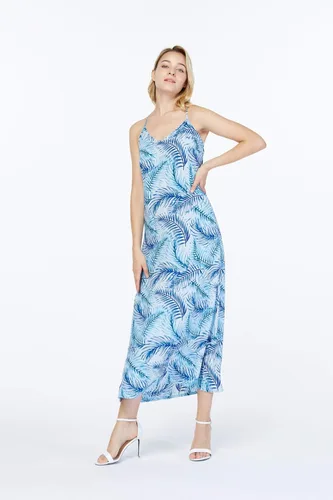 Vista 4 de Ropa de Luau hawaiana para hombres, mujeres, niñas y niños en hojas simplemente azules