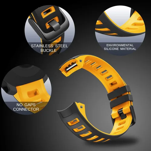 Vista 4 de NotoCity Correa de repuesto de silicona para Garmin Instinct Band compatible con Garmin Instinct 2/Solar/Tactical(negro-amarillo)