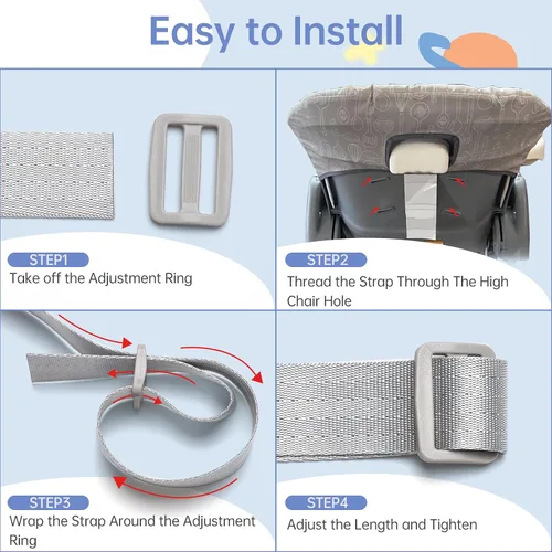 Vista 6 de Correas de repuesto para silla alta compatibles con Graco – Correas de arnés de 5 puntos para silla alta, correas de longitud ajustable para silla