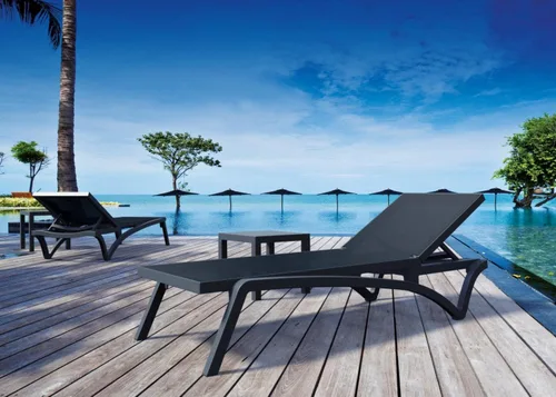 Vista 7 de Compamia Pacific Chaise Lounge con cabestrillo negro en gris oscuro (juego de 2)