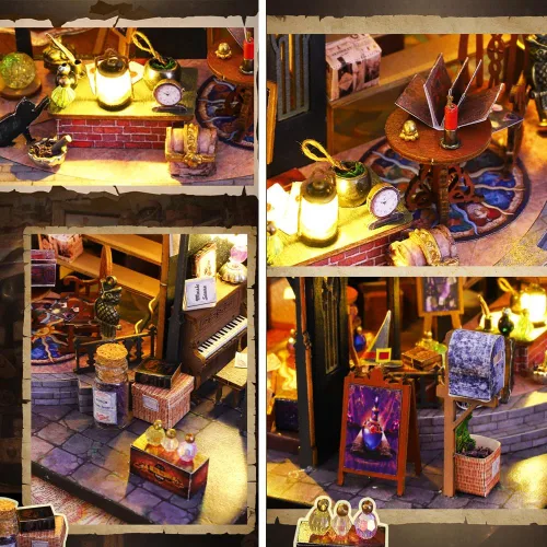 Vista 2 de Rompecabezas de madera DIY modelo arquitectónico 3D Mini kit de muebles de casa de muñecas con música y luces LED, habitación creativa mejor