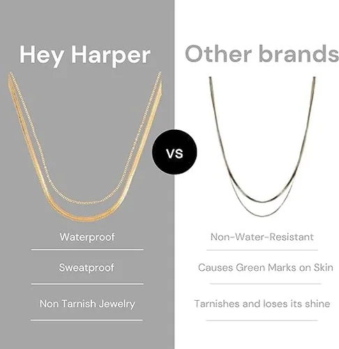 Vista 9 de Hey Harper - Collar de espiga de oro para mujer, juego de Nassau, impermeable, resistente al sudor, no se deslustra, collar de acero inoxidable