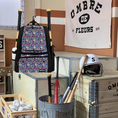 Vista 13 de Bolsa de béisbol juvenil con compartimento ventilado para zapatos, bolsa de bate de sóftbol para guantes de bateo, casco, equipo de teeball