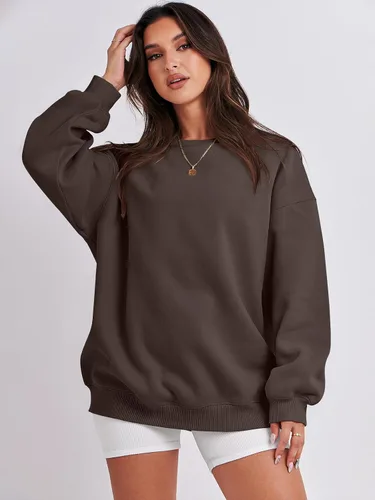 Vista 5 de ANRABESS Sudadera de gran tamaño para mujer, cuello redondo, Y2K, con forro polar, casual, cómoda, ropa de otoño 2025