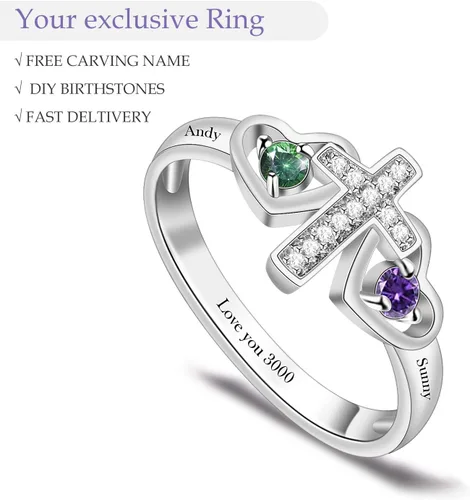 Vista 8 de BAUMA AUTO Anillo personalizado para madres con piedras natales de imitación de 12345678 para abuela, madre, anillos de aniversario significativos