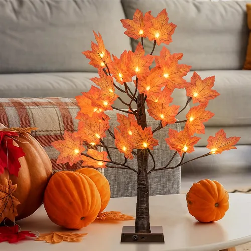 Vista 7 de LIGHTSHARE 2 piezas de 4 pies 144 LED (72 LED cada uno) árbol de arce iluminado artificial blanco cálido para Halloween, decoración de otoño