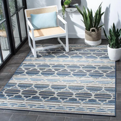 Vista 20 de SAFAVIEH Alfombra lavable para exteriores, colección Cabaña, 2'2" x 5', azul y gris, no desprende pelusa y fácil de limpiar, entrada puerta