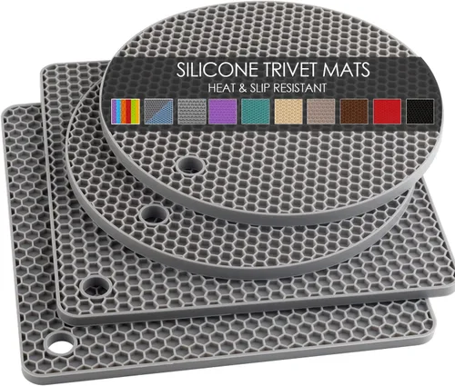 Vista 9 de Salvamanteles para platos calientes, paquete de 4 almohadillas calientes de silicona para cocina, tapete de silicona antideslizante resistente al