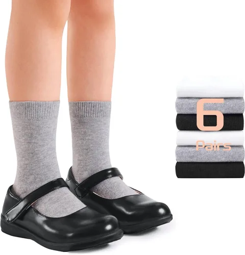 Vista 7 de Calcetines de vestir unisex para niños y niñas, de algodón suave, sin costuras, 6 pares