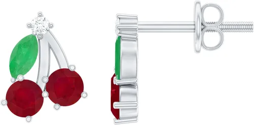 Vista 10 de Aretes de cereza esmeralda y rubí natural para mujer, calidad AAA certificada, aretes de tuerca de cereza roja