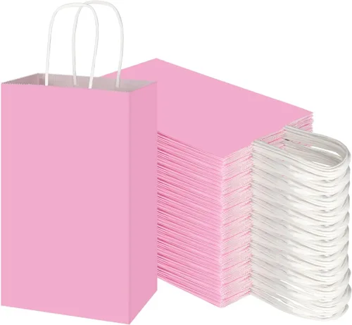 Vista 9 de Toovip Paquete de 100 Bolsas Pequeñas de Papel Kraft Negro de 5.25x3.25x8.25 Pulgadas con Asas a Granel, Bolsas de Papel de Regalo para Favores