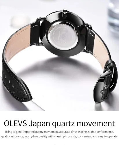 Vista 6 de OLEVS Brown Black Leahter Strap Quartz Analog Ultra Thin Minimalist Male Wrist Watches Waterproof Date Dial