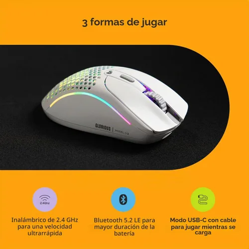 Vista 7 de Glorious Gaming - Mouse ergonómico inalámbrico modelo D 2, superligero 2.33 oz, hasta 210 horas de duración de la batería, sensor óptico de 26 K, 6