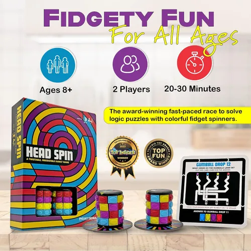 Vista 2 de Project Genius Juego Head Spin – Noche de juegos familiares, Fidget Spinners, 200 tarjetas de rompecabezas de lógica, a partir de 8 años, juego