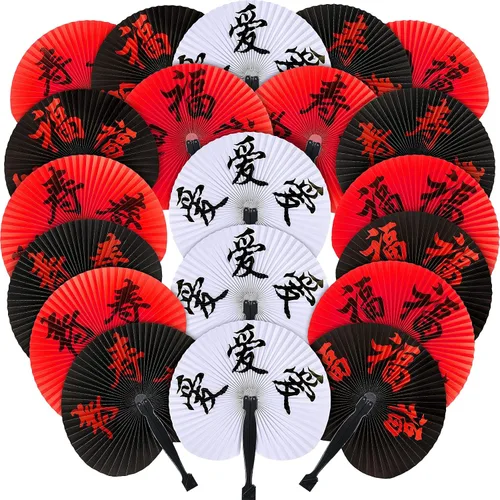 Vista 8 de Jetec 5 abanicos de mano plegables chinos, abanicos de mano de papel japonés oriental para decoración de fiestas de boda, juego de fanáticos