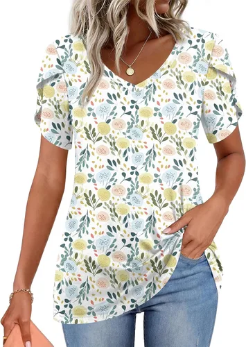 Vista 8 de CATHY 2025 - Blusas de verano para mujer, con mangas cortas, cuello en V, estilo túnica, tallas S-4XL Talla B