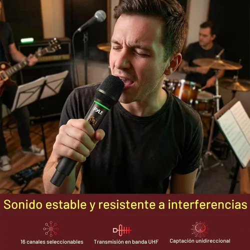 Vista 2 de Pyle Sistema de micrófono USB profesional, micrófono portátil dinámico de 16 canales con sonido claro de largo alcance, micrófono inalámbrico