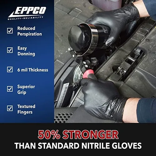 Vista 5 de DENCO DISTRIBUTING, INC. Grease Bully - Guantes de nitrilo – 0.2 fl oz – Negro – Sin polvo y látex – 1000 unidades – 10 cajas Powder & latex free