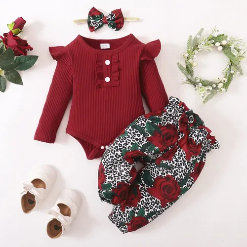 Vista 2 de Mioglrie Newborn Infant Baby Girl Clothes Romper Pants Set Cotton Floral Outfits Baby Clothes for Girls