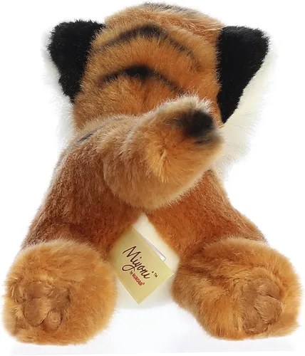 Vista 4 de Aurora® Adorable tigre de bengala de peluche Miyoni®, detalle realista, compañía entrañable, marrón, 8 pulgadas