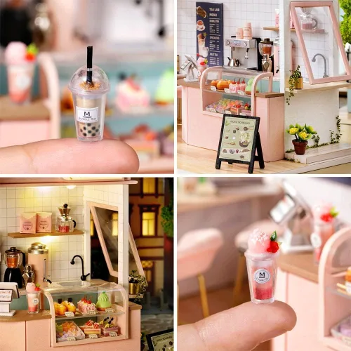 Vista 5 de Roroom Kit de casa de muñecas en miniatura y muebles, modelo de casa de muñecas de madera 3D con cubierta a prueba de polvo y LED, idea creativa